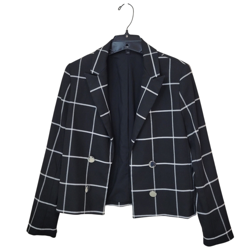 Express Windowpane Cropped Blazer Jacket Classic Notched Lapel Collar Size 2